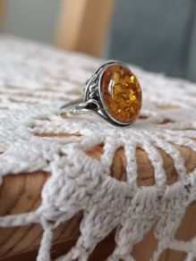 Sterling Silver Ring With Baltic Amber Circumference 57mm