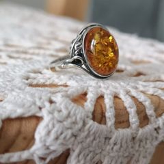 Sterling Silver Ring With Baltic Amber Circumference 57mm