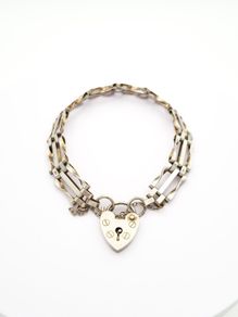 Sterling Silver Heart Padlock Bracelet, Signed London 1976