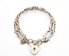 Sterling Silver Heart Padlock Bracelet, Signed London 1976