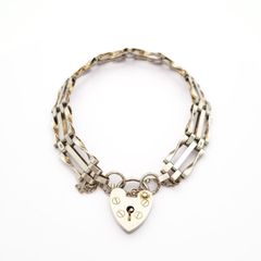 Sterling Silver Heart Padlock Bracelet, Signed London 1976