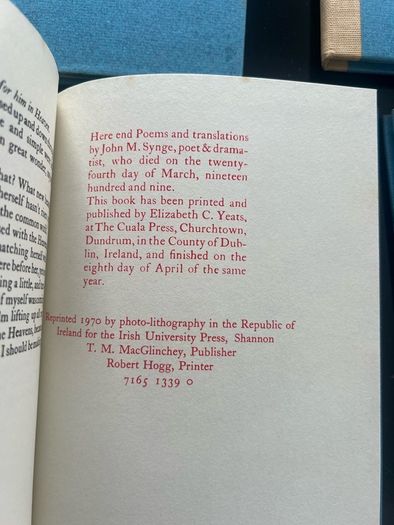 W B Yeats Cuala Press 8 Books J M Synge Seven Poems