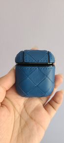 Authentic Bottega Veneta Intrecciato Leather Airpod Case in Blue