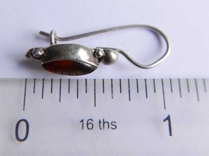 Vintage Baltic Amber Drop Earring, 925 Sterling Silver 2,1g