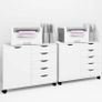 5 Drawer Mobile Filing Cabinet With Door, Wooden Lateral File Cupboard On Wheels Multifunctional Printer Stand For Home Office Documents Organiser Rolling Storage Unit White Furniture Image 4