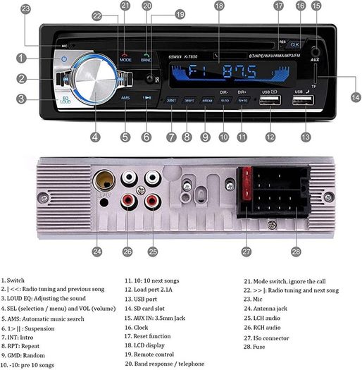 Bluetooth Hands-Free, CENXINY 1 DIN Car Stereos with USB and CAR MP3 Player, 4x65W FM Radio, Support IOS and Android Phone No CD player (FREE POSTAGE)