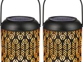 Solar Lantern Metal Halloween Decorations LED Solar Lights for Garden Ornaments Outdoor Hanging Solar Lights Waterproof for Garden Lawn Patio Yard Porch -2 Pack
