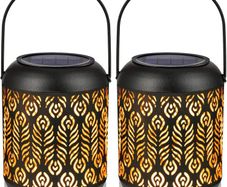 Solar Lantern Metal Halloween Decorations LED Solar Lights for Garden Ornaments Outdoor Hanging Solar Lights Waterproof for Garden Lawn Patio Yard Porch -2 Pack