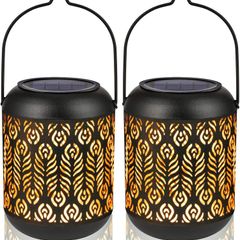 Solar Lantern Metal Halloween Decorations LED Solar Lights for Garden Ornaments Outdoor Hanging Solar Lights Waterproof for Garden Lawn Patio Yard Porch -2 Pack