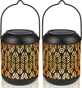 Solar Lantern Metal Halloween Decorations LED Solar Lights for Garden Ornaments Outdoor Hanging Solar Lights Waterproof for Garden Lawn Patio Yard Porch -2 Pack