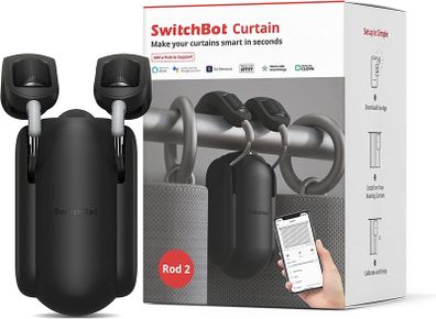 Curtain Smart Opener - Wireless App Automate Timer Control, Add SwitchBot Hub Mini to Make it Compatible with Alexa, Google Home, HomePod, IFTTT (Curtain Rod 2.0 Version, Black)