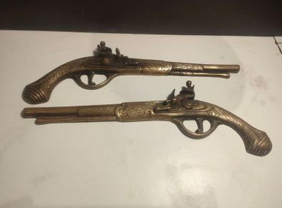 A pair of Early 20th Century 13" Brass Flintlock pistols