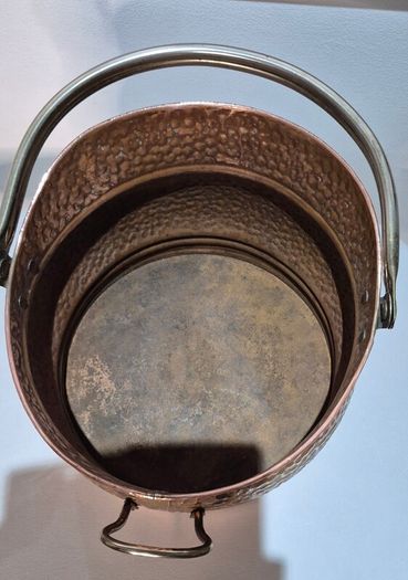 Vintage Hammered Copper Coal Scuttle  Log Bucket