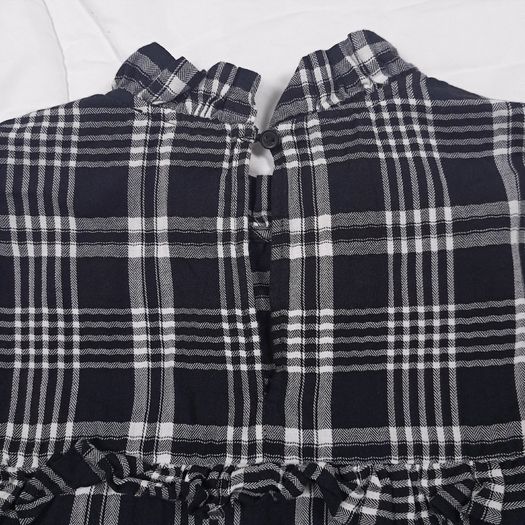 Nobody's Child Black White Plaid Checkered Ruffle High Neck Long Sleeve Mini Dress 10UK/38EU
