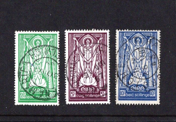 1942-43 Ireland St Patrick 1s6d, 5s & 10s Definitive Stamps Used