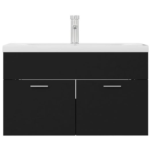 Sink Cabinet with Built-in Basin Black Chipboard