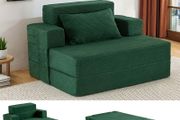 Sofa Bed Single Convertible Chair Bed with Pillow &amp; Armrests, Foldable Futon Mattress with Back Support, Boneless Sofa Bed for Living Room and Bedroom, Dark Green