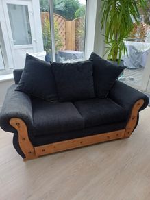 Two Seater Black Fabric Sofa