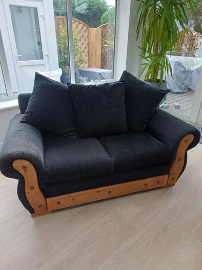 Two Seater Black Fabric Sofa