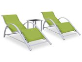 Sun Loungers 2 pcs with Table Aluminium Green