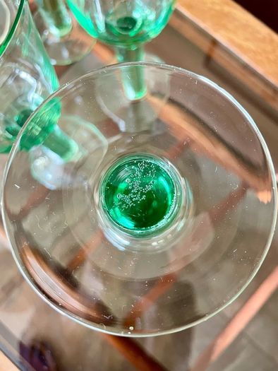 Tall Vintage Artisan Green Wine Water Glasses Sweden 1990s