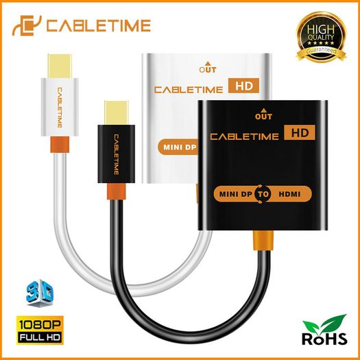 Cabletime Mini DisplayPort to HDMI 1080P Female (Video-Audio) TV (Gold-Plated) Adapter (White) (Brand New/Warranty)