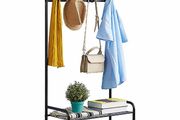 Coat Rack Shoe Bench with 16 Hooks, Metal Coat Hat Rack Free Standing Clothes Stand with 3-Tier Shoe Rack Bench, Hat Umbrella Stand Hallway Organiser, 3-in-1 Hall Tree with Metal Frame