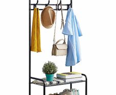 Coat Rack Shoe Bench with 16 Hooks, Metal Coat Hat Rack Free Standing Clothes Stand with 3-Tier Shoe Rack Bench, Hat Umbrella Stand Hallway Organiser, 3-in-1 Hall Tree with Metal Frame