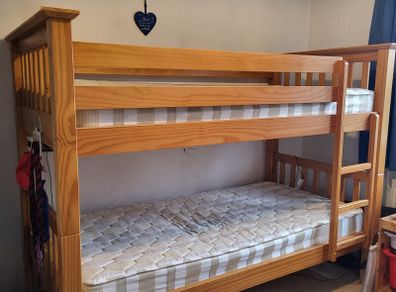 Solid Pine Bunk Beds - includes two single mattresses
