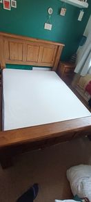 Solid wood king size bed frame and 2 matching lockers
