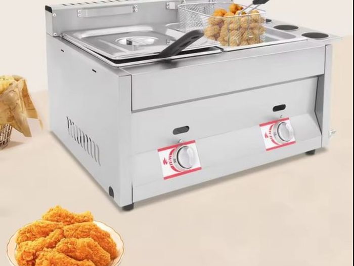 Post extra 6 euro   6Lx2 Gas Deep Fryer with Basket and Lid Commercial Deep Fryer Stainless Steel Commercial Dual Tank Kitchen Deep Fryer 50-380C,LPG RED BOTTLE