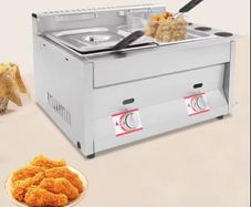 Post extra 6 euro   6Lx2 Gas Deep Fryer with Basket and Lid Commercial Deep Fryer Stainless Steel Commercial Dual Tank Kitchen Deep Fryer 50-380C,LPG RED BOTTLE