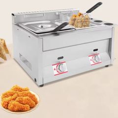 Post extra 6 euro   6Lx2 Gas Deep Fryer with Basket and Lid Commercial Deep Fryer Stainless Steel Commercial Dual Tank Kitchen Deep Fryer 50-380C,LPG RED BOTTLE