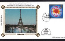 1983 Jersey 13th Assembly of AIPFL (Association Internationale des Parlemetaries de Lange Francaise) Commemorative Stamp Benham Silk First Day Cover (FDC)