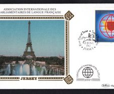 1983 Jersey 13th Assembly of AIPFL (Association Internationale des Parlemetaries de Lange Francaise) Commemorative Stamp Benham Silk First Day Cover (FDC)