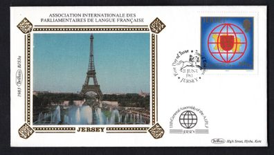 1983 Jersey 13th Assembly of AIPFL (Association Internationale des Parlemetaries de Lange Francaise) Commemorative Stamp Benham Silk First Day Cover (FDC)