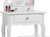 Girls Dressing Table (Age 3-7yrs) With Mirror and Stool, Childrens White Wooden Kids Vanity Table with Crystal Knobs Childs Dressing Table Set for a Kid
