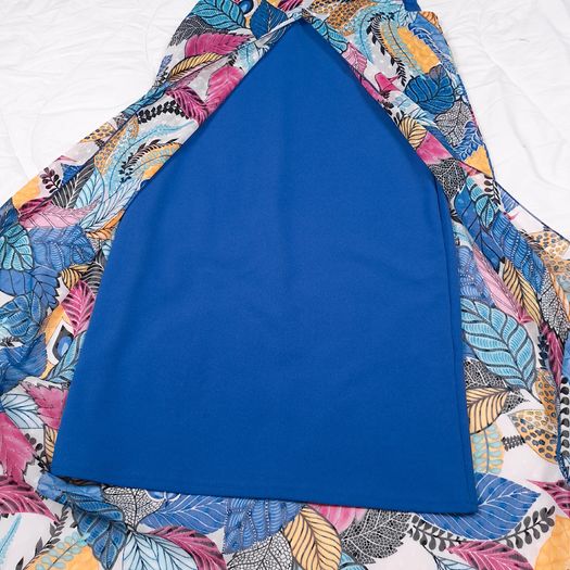 Sophie B Blue Multicolor Tropical Leaf Print Sheer Kaftan Tunic Dress 12UK/40EU