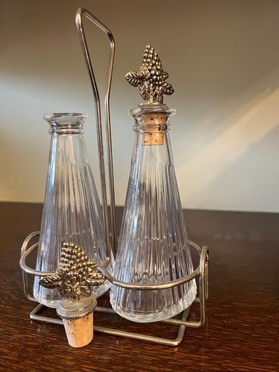 Vintage Glass Cruet Set with Grape Stoppers