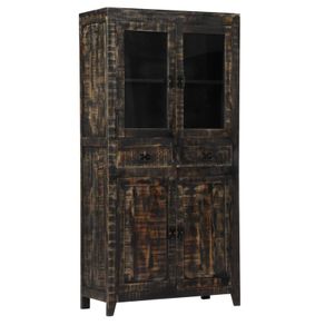 Highboard Black 90x40x180 cm Solid Mango Wood