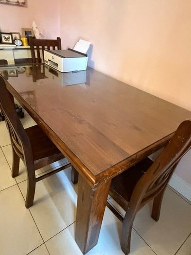 Antique Dining Table with Glass Top Cover