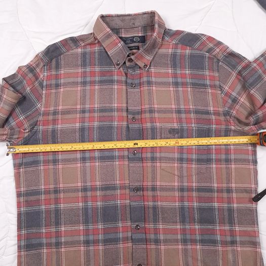 Paul Costelloe Brown Red Grey Plaid Check Long Sleeve Flannel Cotton Shirt Size L