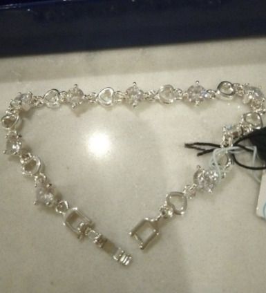Silver Cubic Zirconia Costume Heart Bracelet