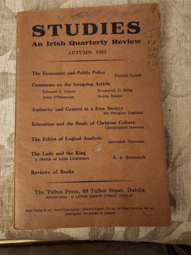 Studies. An Irish Quarterly Review Autumn 1953. Published By Talbot Press.  Paperback In Good Condition.