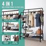 Heavy Duty Clothes Rail, 120KG Black Metal Rack With Double Hanging Clothing Rail, Shoe Rack, Storage Shelves & 4 Coat Hooks, Wardrobe Clothes Rails For Bedroom Office Shop Image 2