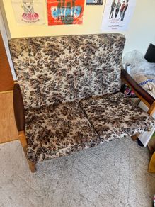two seat love seat sofa, floral pattern - one cushion damaged