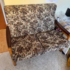 two seat love seat sofa, floral pattern - one cushion damaged