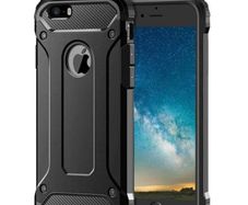 Black Luxury Back Cover Case for iPhone 5S, 5, SE 2016, Hybrid Armor ShockProof