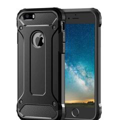 Black Luxury Back Cover Case for iPhone 5S, 5, SE 2016, Hybrid Armor ShockProof