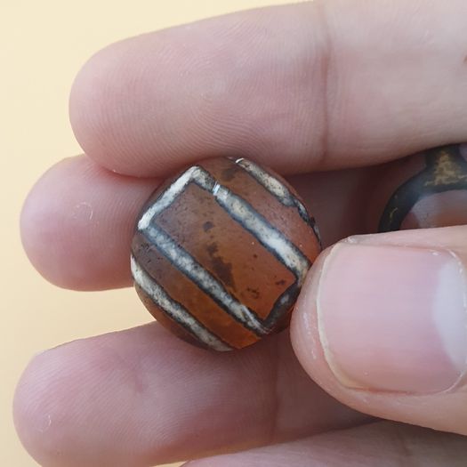 Vintage Etched Carnelian Agate Beads Tribal Gemstone Lot of 3